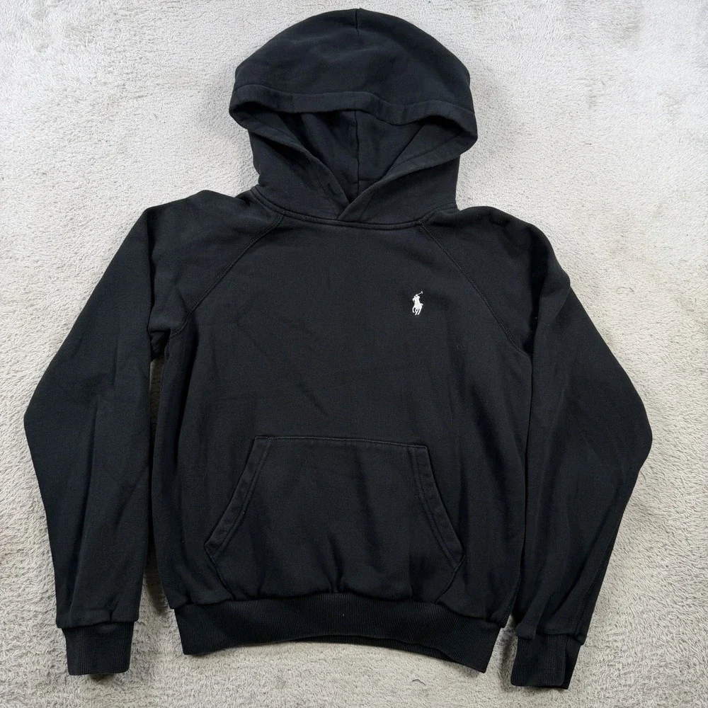 Polo Ralph Lauren Hoodie Mens Small Black Fleece Pony Cotton Pullover